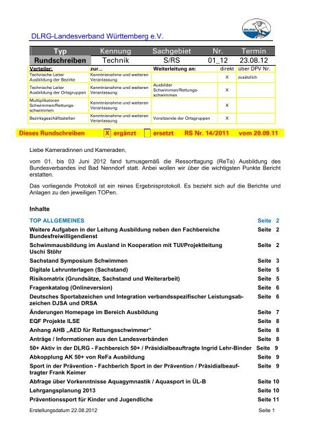 DLRG-Landesverband Württemberg e.V. Typ Kennung Sachgebiet ...