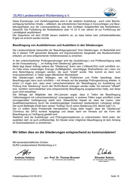 DLRG-Landesverband Württemberg e.V. Typ Kennung Sachgebiet ...