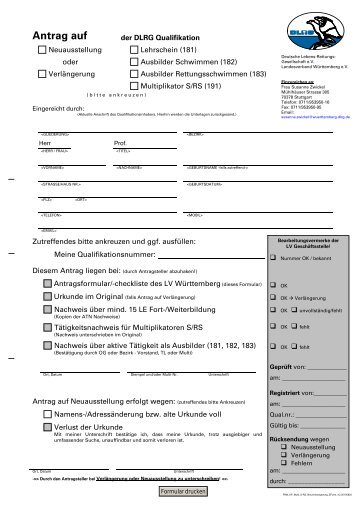 Antrag auf - Landesverband Württemberg e.V. - DLRG