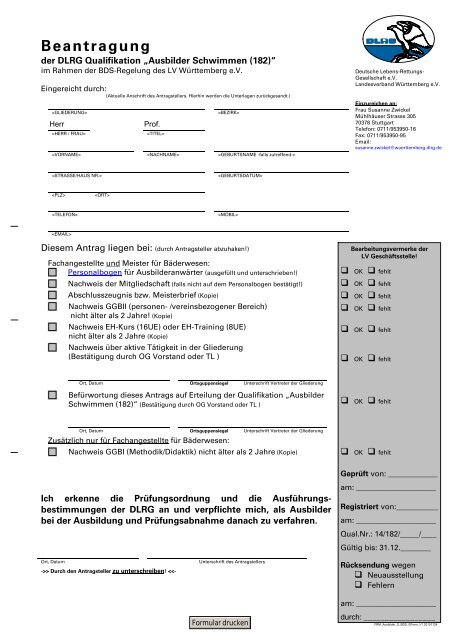 Antrag Erteilung Ausbilder S, lt. BDS Regelung - Landesverband ...