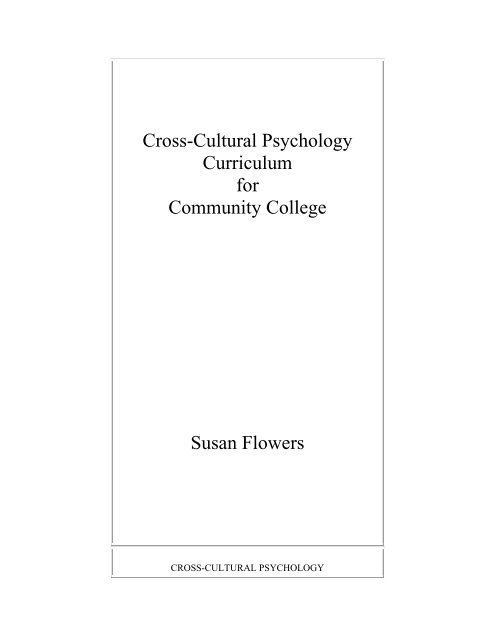 Cross-Cultural Psychology Curriculum for Community College ...