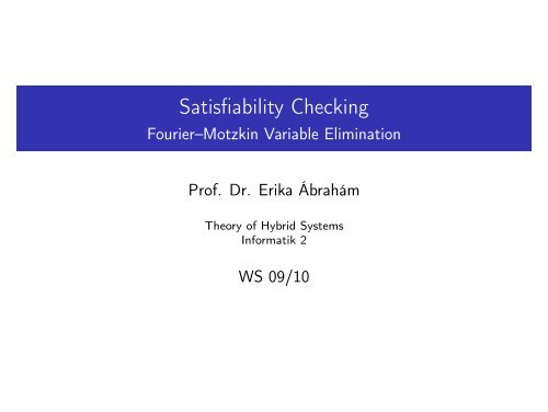 Satisfiability Checking - Fourier–Motzkin Variable Elimination