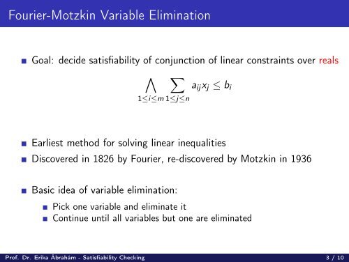 Satisfiability Checking - Fourier–Motzkin Variable Elimination