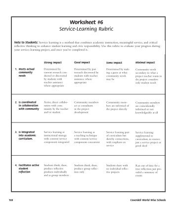 Worksheet #6 Service-Learning Rubric