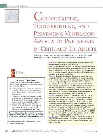 Chlorhexidine, Toothbrushing, and Preventing Ventilator Associated ...