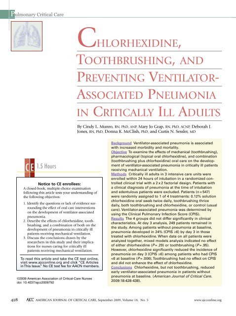 Chlorhexidine, Toothbrushing, and Preventing Ventilator Associated ...