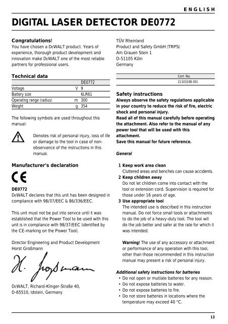 digital laserdetektor de0772 - Service