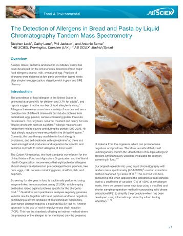 The Detection of Allergens in Bread and Pasta by Liquid ... - AB Sciex