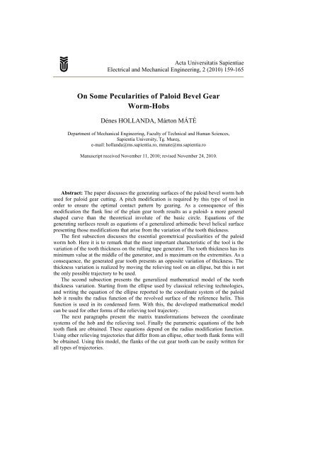 On Some Pecularities of Paloid Bevel Gear Worm-Hobs - Acta ...