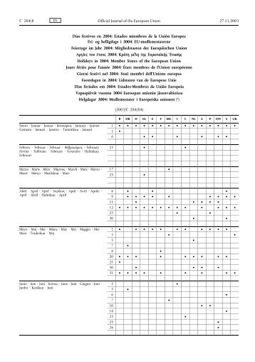 Días festivos en 2004: Estados miembros de la Unión Europea Fri ...