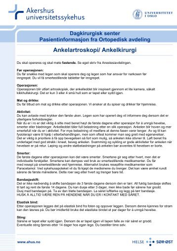Ankelartroskopi/ Ankelkirurgi - Akershus universitetssykehus