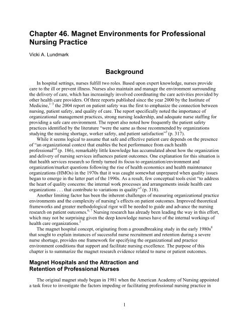 Chapter 46. Magnet Environments for Professional Nursing Practice