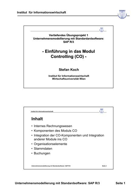 Einführung in das Modul Controlling (CO) - Wirtschaftsuniversität Wien
