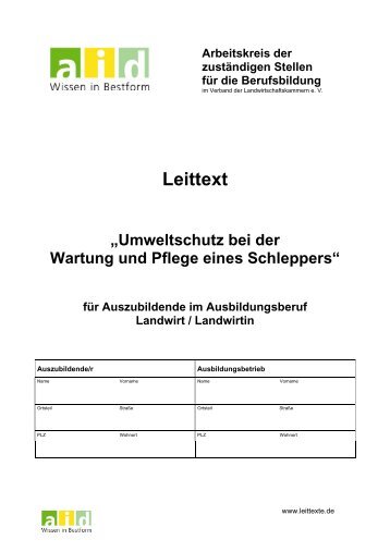 Umweltschutz bei der Wartung und Pflege eines Schleppers - Aid