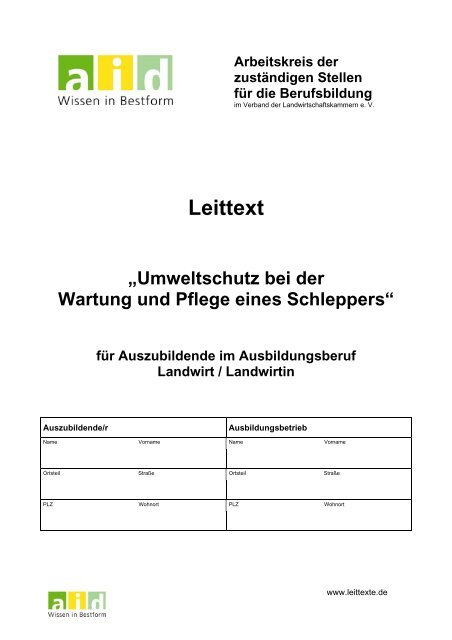 Umweltschutz bei der Wartung und Pflege eines Schleppers - Aid