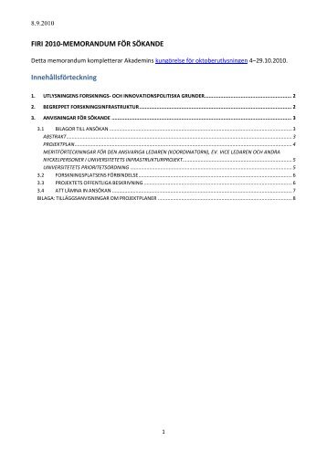 FIRI 2010-memorandum för sökande - Suomen Akatemia