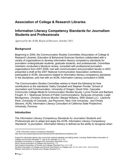 Information Literacy Competency Standards for Journalism Students