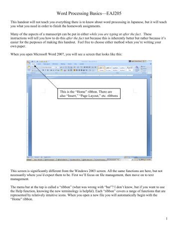 Word Processing Basics—EAS205