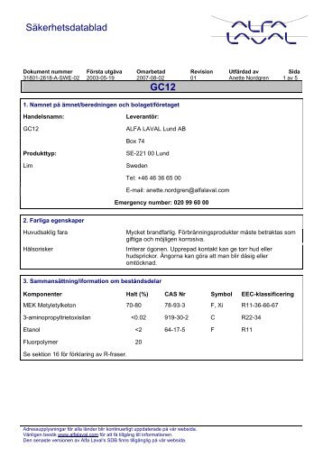 Säkerhetsdatablad GC12 - Alfa Laval