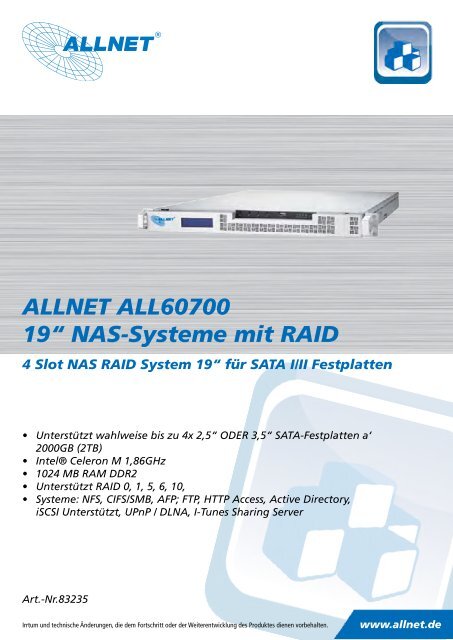 ALLNET ALL60700 19“ NAS-Systeme mit RAID