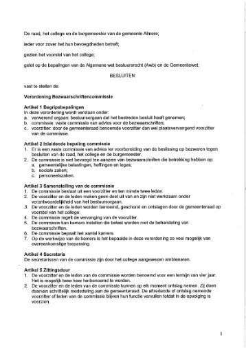 Verordening Bezwaarschriftencommissie - Gemeente Almere