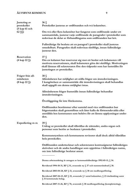 Arbetsordning KF - Älvsbyns kommun