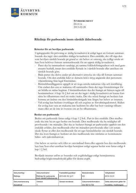 Riktlinje för parboende inom särskilt äldreboende
