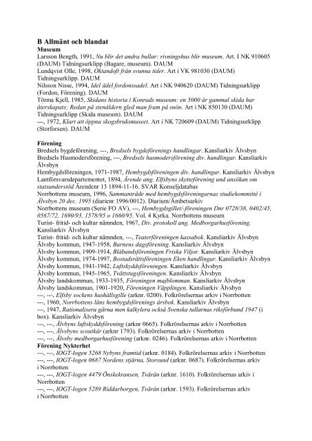 Arkivlista Älvsbyn B Allmänt och blandat.pdf (9 kB) - Älvsbyns kommun