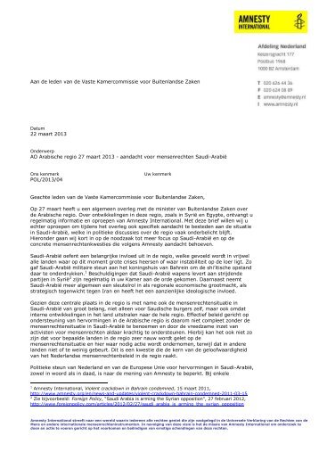 brief aan de Vaste Kamercommissie - Amnesty International