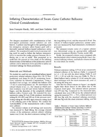 Inflating Characteristics of Swan-Ganz Catheter Balloons: Clinical ...