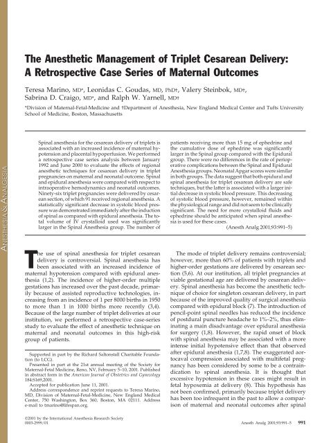 The Anesthetic Management of Triplet Cesarean Delivery: A ...