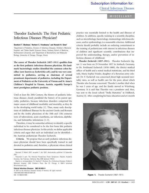 Theodor Escherich: The First Pediatric Infectious ... - Antimicrobe.org