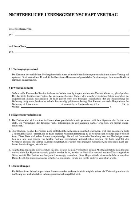 Nichteheliche lebensgemeinschaft vertrag Nichteheliche lebensgemeinschaft vertrag
