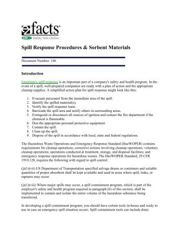Spill Response Procedures & Sorbent Materials - aphis