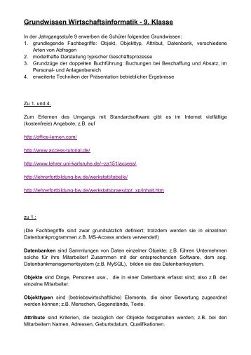 Grundwissen Wirtschaftsinformatik - 9. Klasse