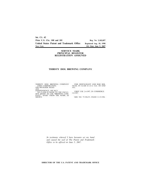 United States Patent and Trademark Office TRADEMARK ...