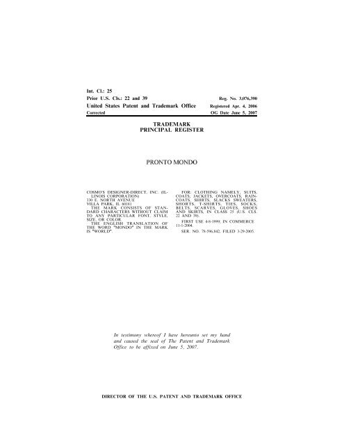 United States Patent and Trademark Office TRADEMARK ...