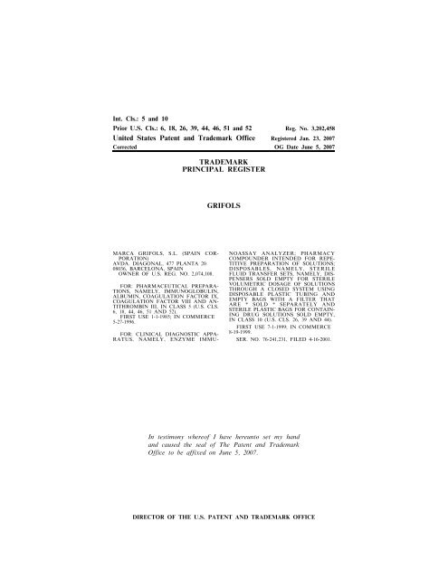 United States Patent and Trademark Office TRADEMARK ...