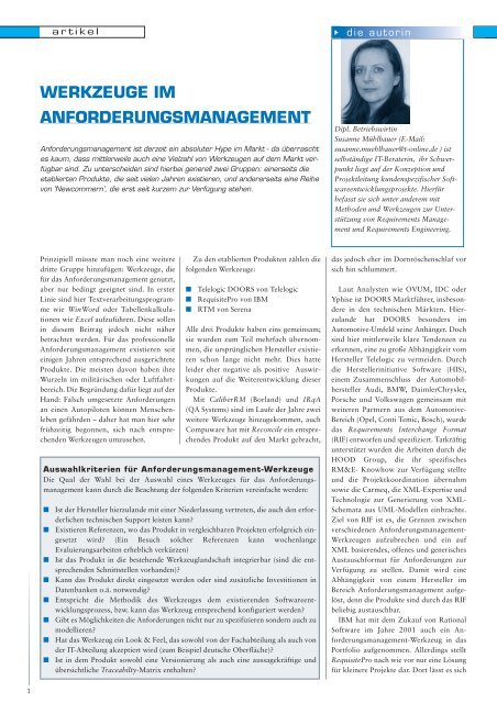 WERKZEUGE IM ANFORDERUNGSMANAGEMENT - Arcway AG