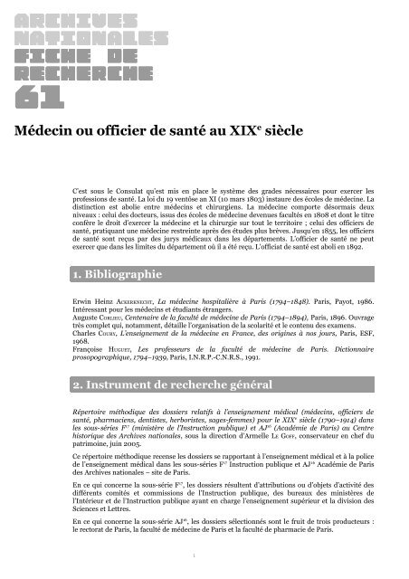 Médecin ou officier de santé au XIXe siècle - Archives nationales