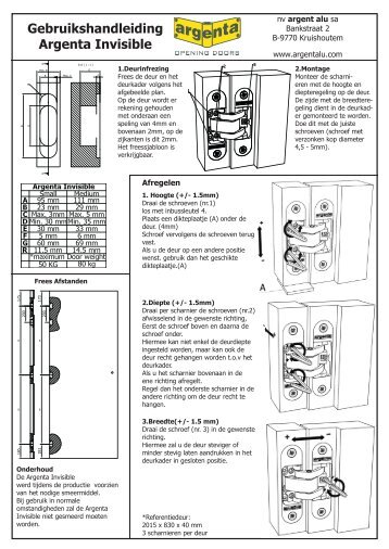 Gebruikshandleiding argenta invisible NL FR.pdf - Argent Alu