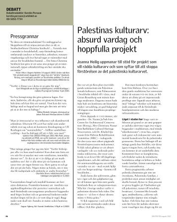 Palestinas kulturarv: absurd vardag och hoppfulla projekt - Sveriges ...