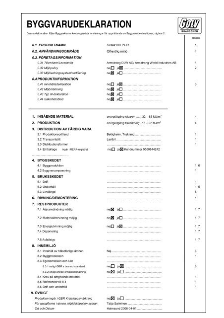 MILJÖDEKLARATION DEC -95 - Armstrong