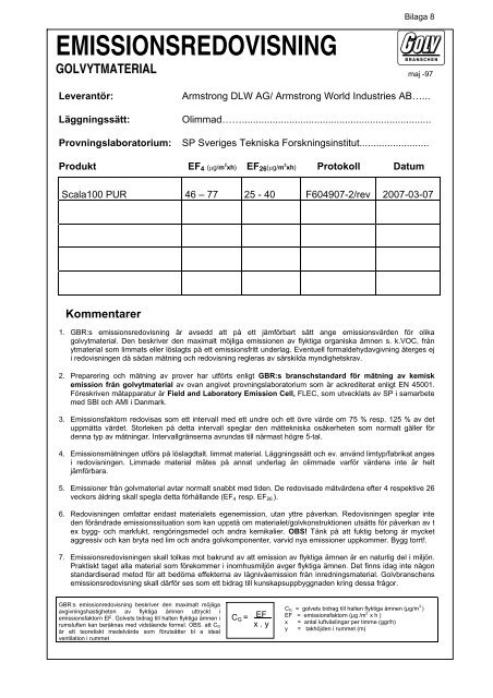 MILJÖDEKLARATION DEC -95 - Armstrong