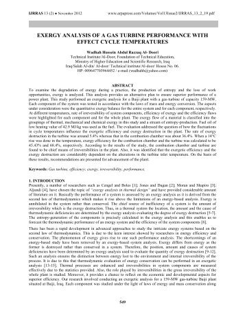 exergy analysis of a gas turbine performance with effect cycle ...