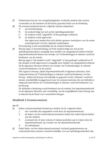 Algemene onderwijsregeling voor opleidingen in afbouw - Artesis ...