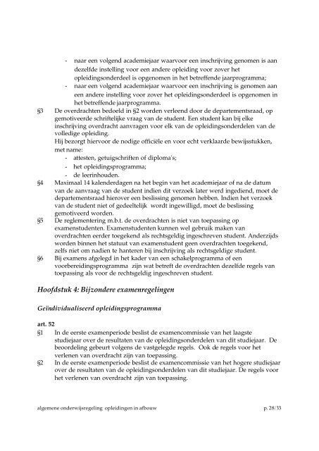 Algemene onderwijsregeling voor opleidingen in afbouw - Artesis ...