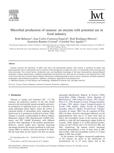 Microbial production of tannase - Aseanbiotechnology.info