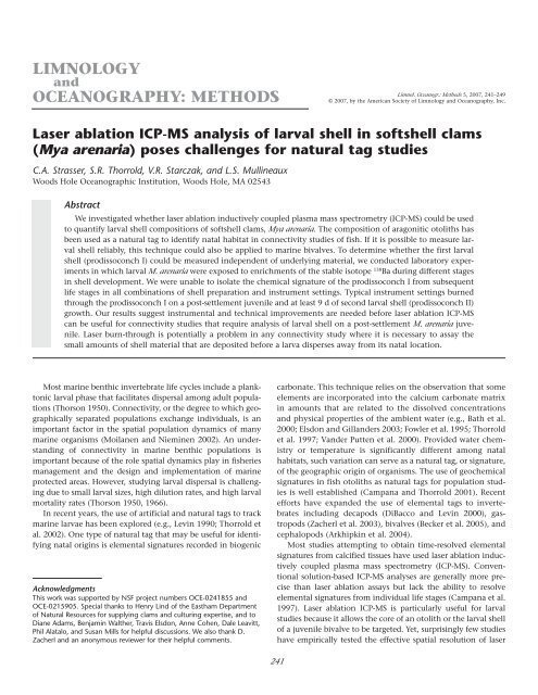 Laser ablation ICP-MS analysis of larval shell in softshell clams