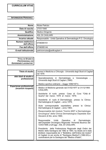 curriculum vitae - ASL 8 Cagliari